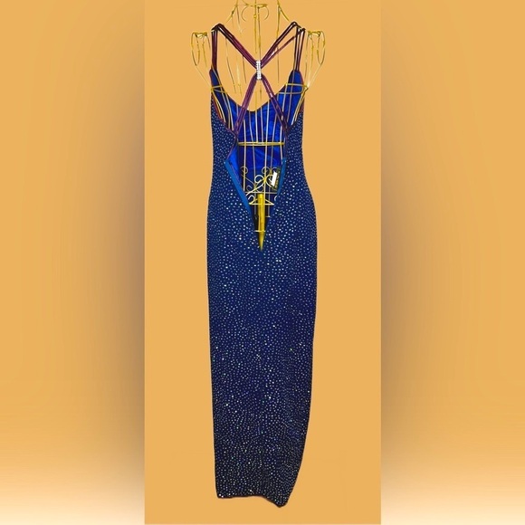 L.A. Glo Vintage Y2K Navy Long Gown, Colorful Sequins, 9/10 Juniors or S Women’s - Picture 10 of 16